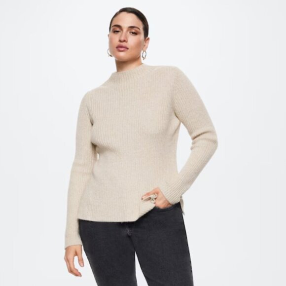 Mango MNG Shiny Ribbed Light Pastel Grey Cardigan Sweater NWT Plus 2XL - Picture 6 of 9